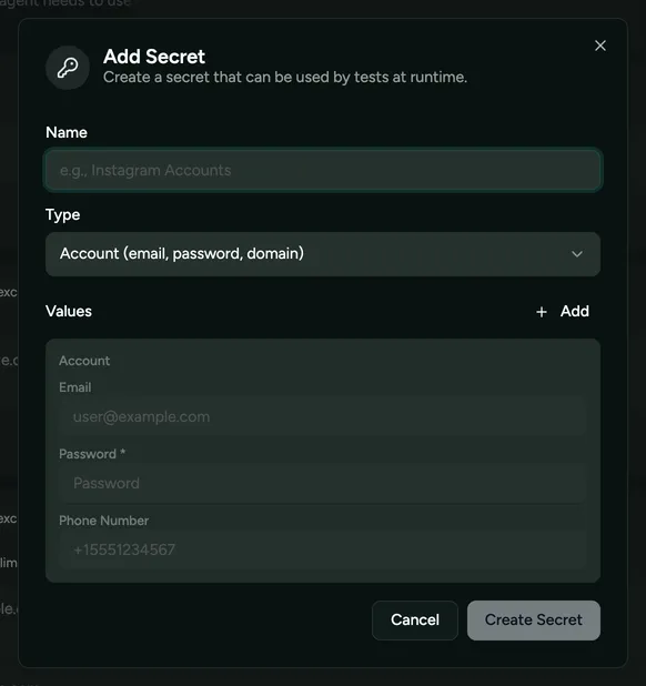 The Add Secret dialog
