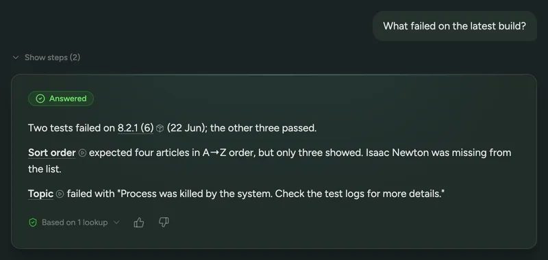 An answered question on the Ask page, with links to the runs it mentions