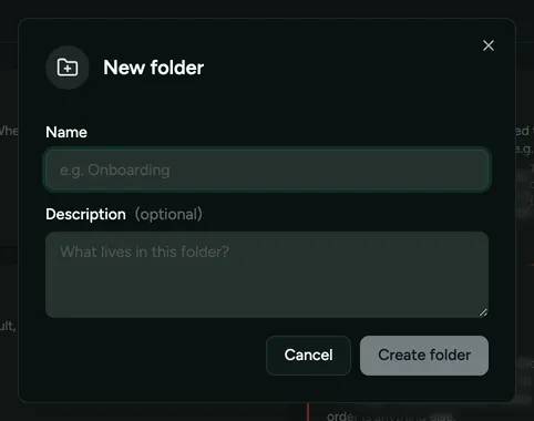 The New folder dialog