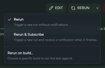 The Rerun menu, with the option to subscribe to the result